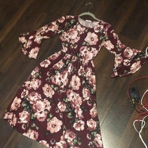 Red dress with pink flowers